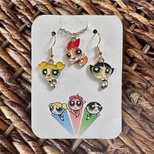 New Handmade Powerpuff Girls Necklace and Earrings Set